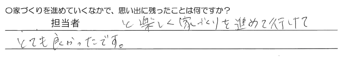 担当者と楽しく家づくりを進めて行けてとても良かったです。