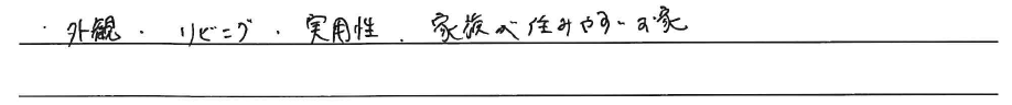 外観、リビング、実用性<br />
家族が住みやすい家